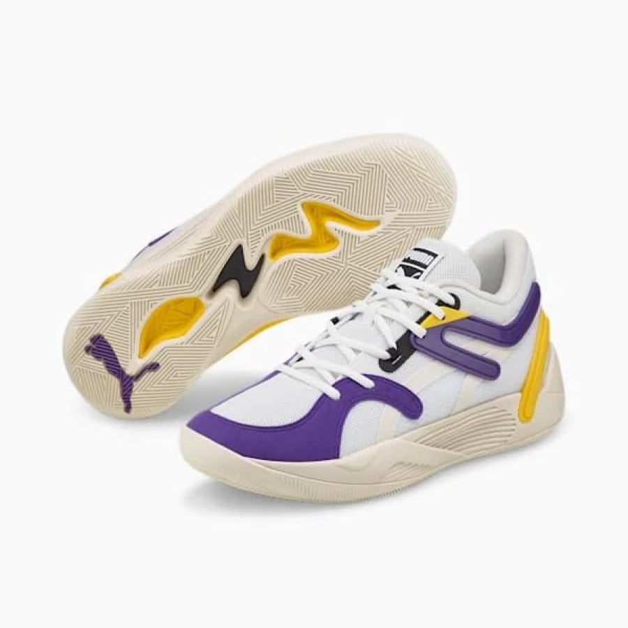 Shoes * | Trc Blaze Court Basketball Shoes Puma White-Spectra Yellow