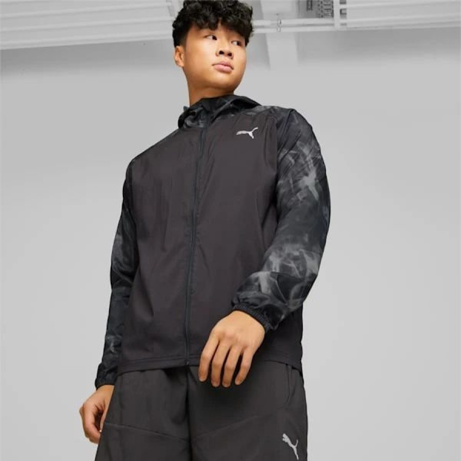 Clothing * | Run Favorite Men'S Printed Woven Jacket Puma Black-Aop