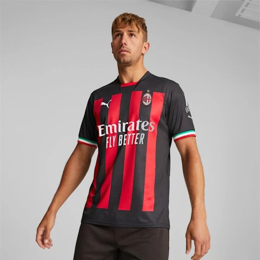 Sports * | A.C. Milan Home 22/23 Replica Football Jersey Puma Black-Tango Red